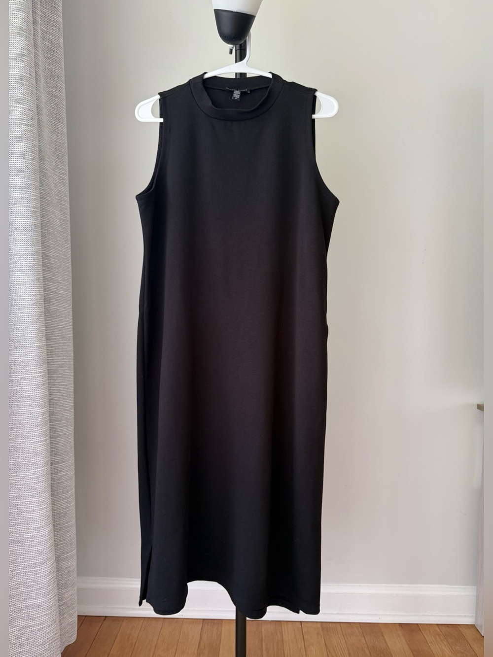 Eileen Fisher Sleeveless Black Midi Shift Dress S